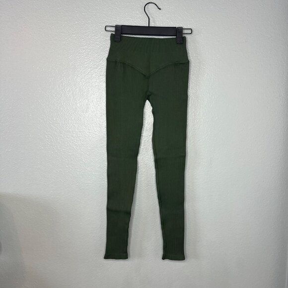 Nux Ribbed Green Compression Leggings Womens Size S NEW - Picture 7 of 7